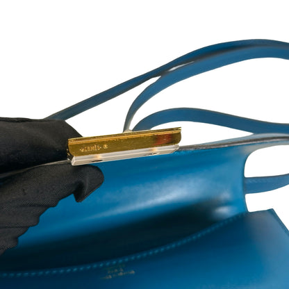Used HERMES Epsom Leather Constance Shoulder Bag Blue Gold Hardware