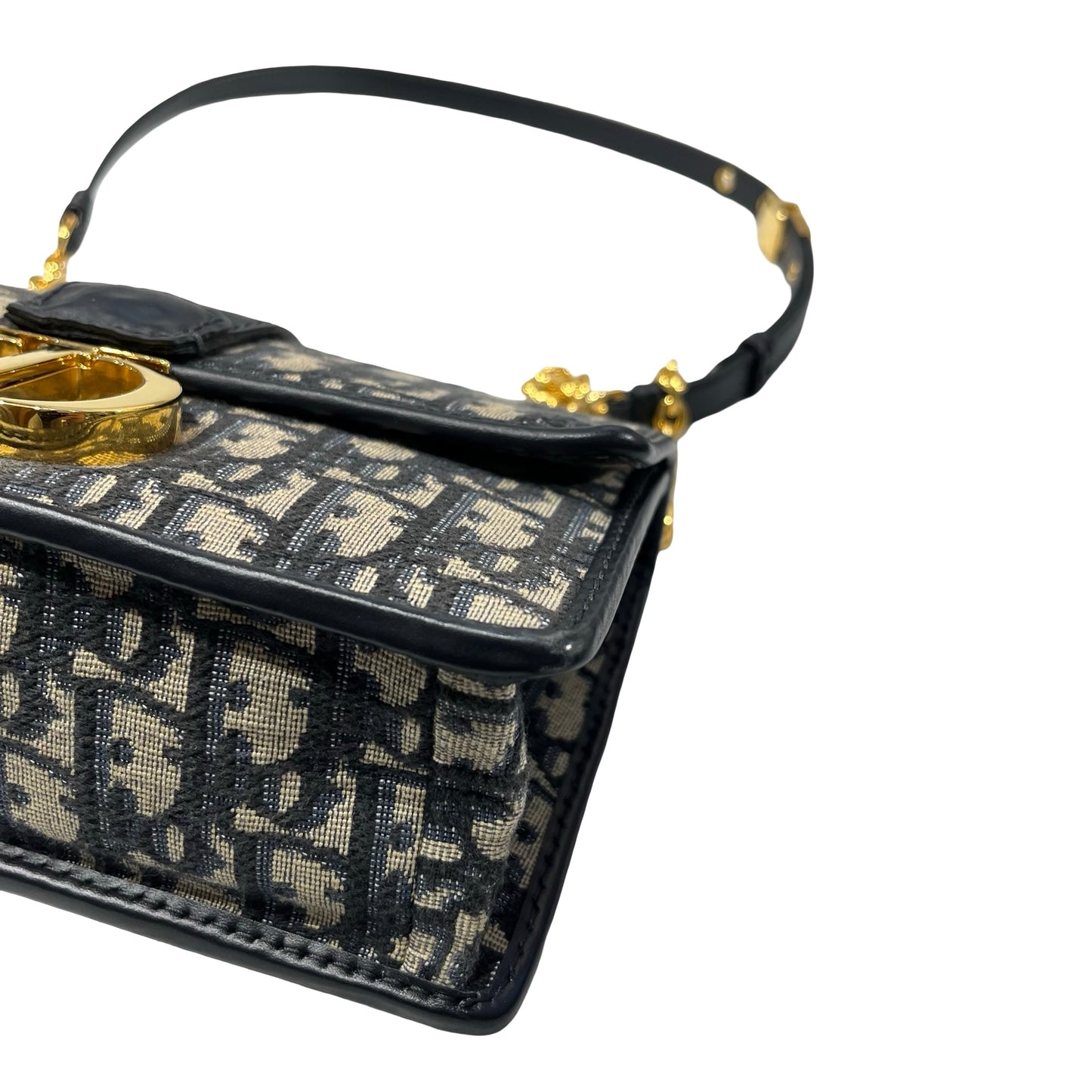Used DIOR Montaige East West Cross Body Bag Oblique Navy Blue GHW