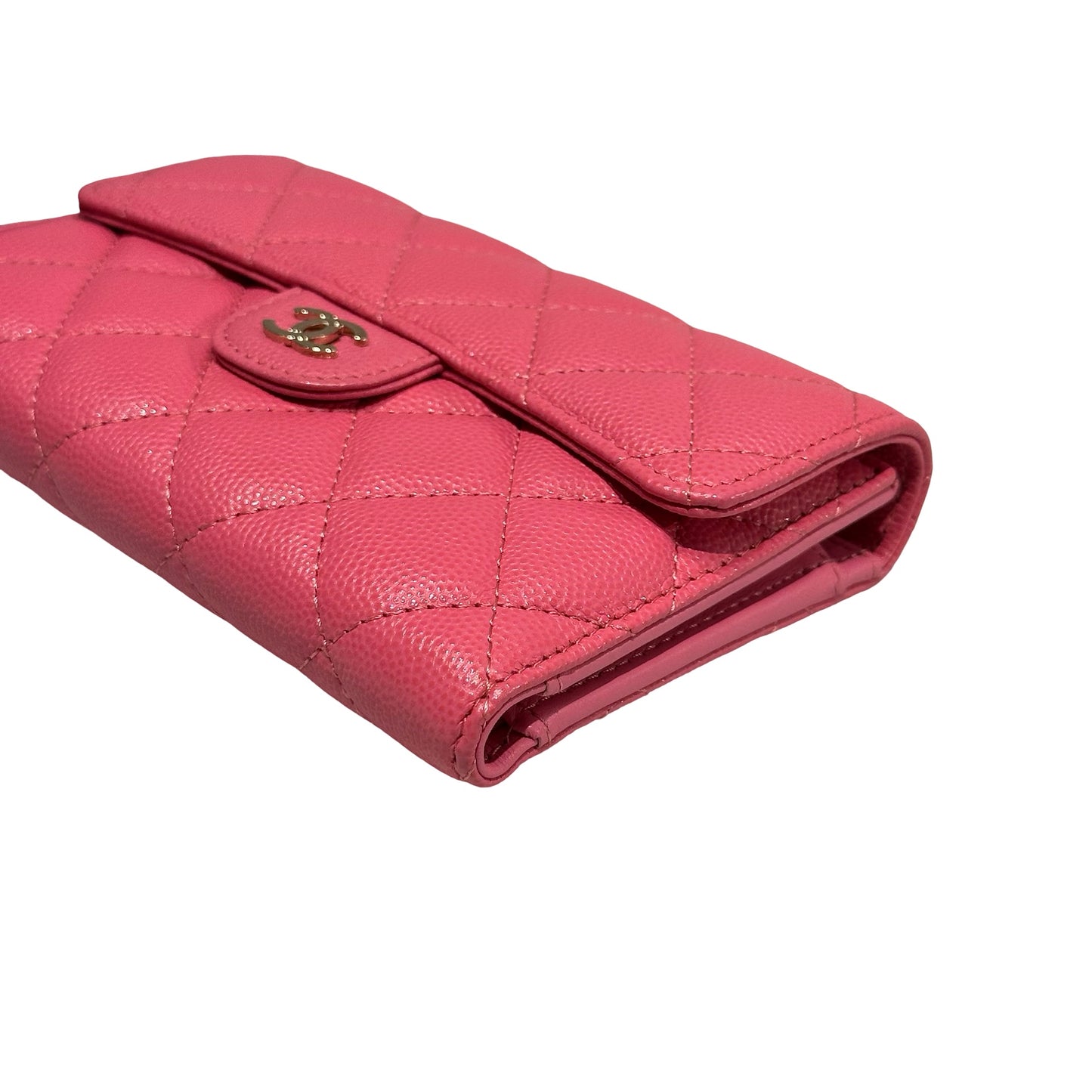 Used CHANEL Calfskin Leather Wallet Pink PHW