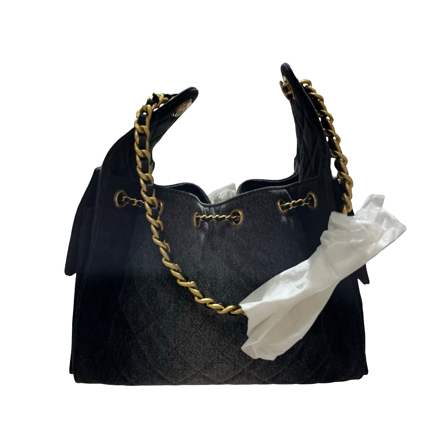 New CHANEL Denim Small 25 Denim Shoulder Bag GHW Black