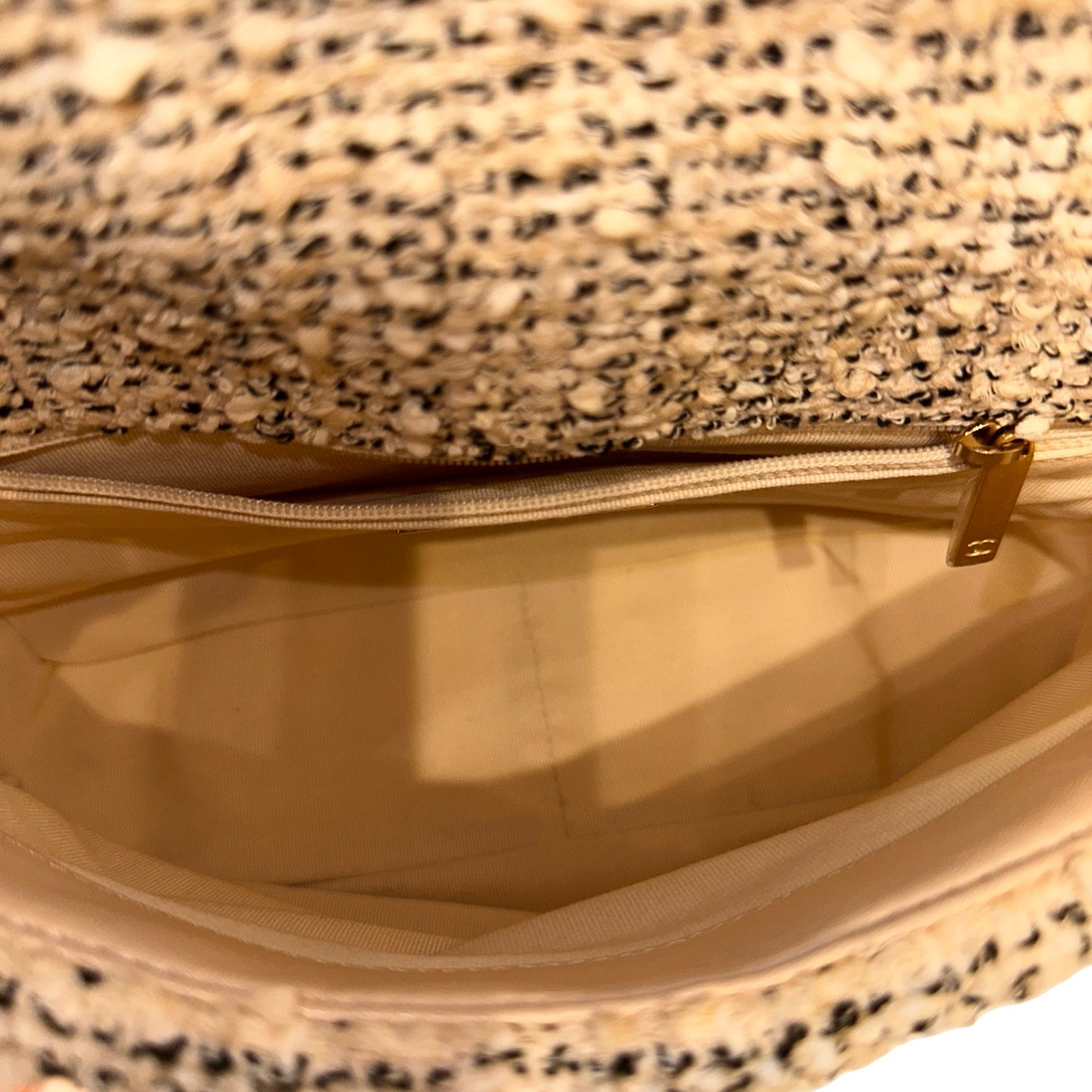 Used CHANEL Tweed 19 Small Cross Body Bag GHW Beige White