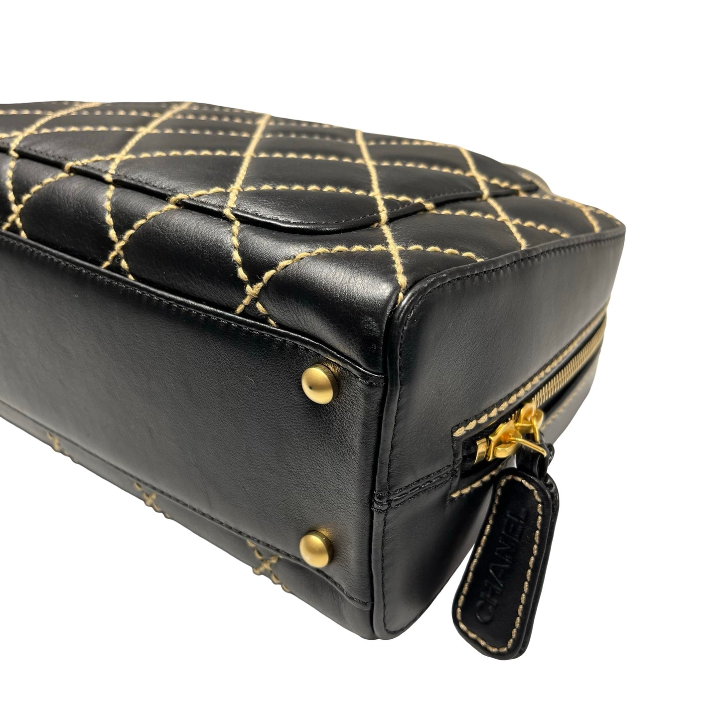 Used CHANEL Calfskin Leather Vintage Handbag Black GHW