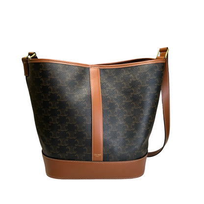 Used CELINE Triomphe Canvas Leather Triomphe Canvas Bucket Bag Bucket Bag Brown Tan
