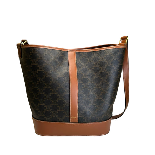 Used CELINE Triomphe Canvas Leather Triomphe Canvas Bucket Bag Bucket Bag Brown Tan