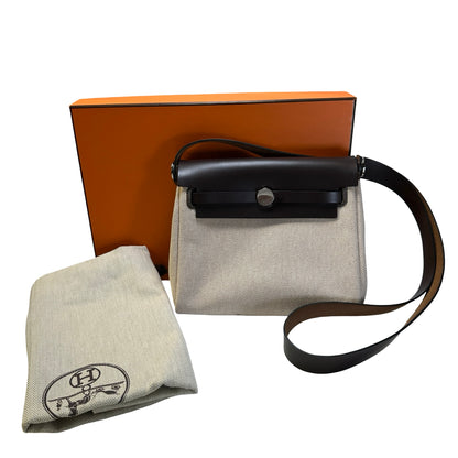 Used HERMES Canvas Leather Mini Herbag Handbag Beige Brown