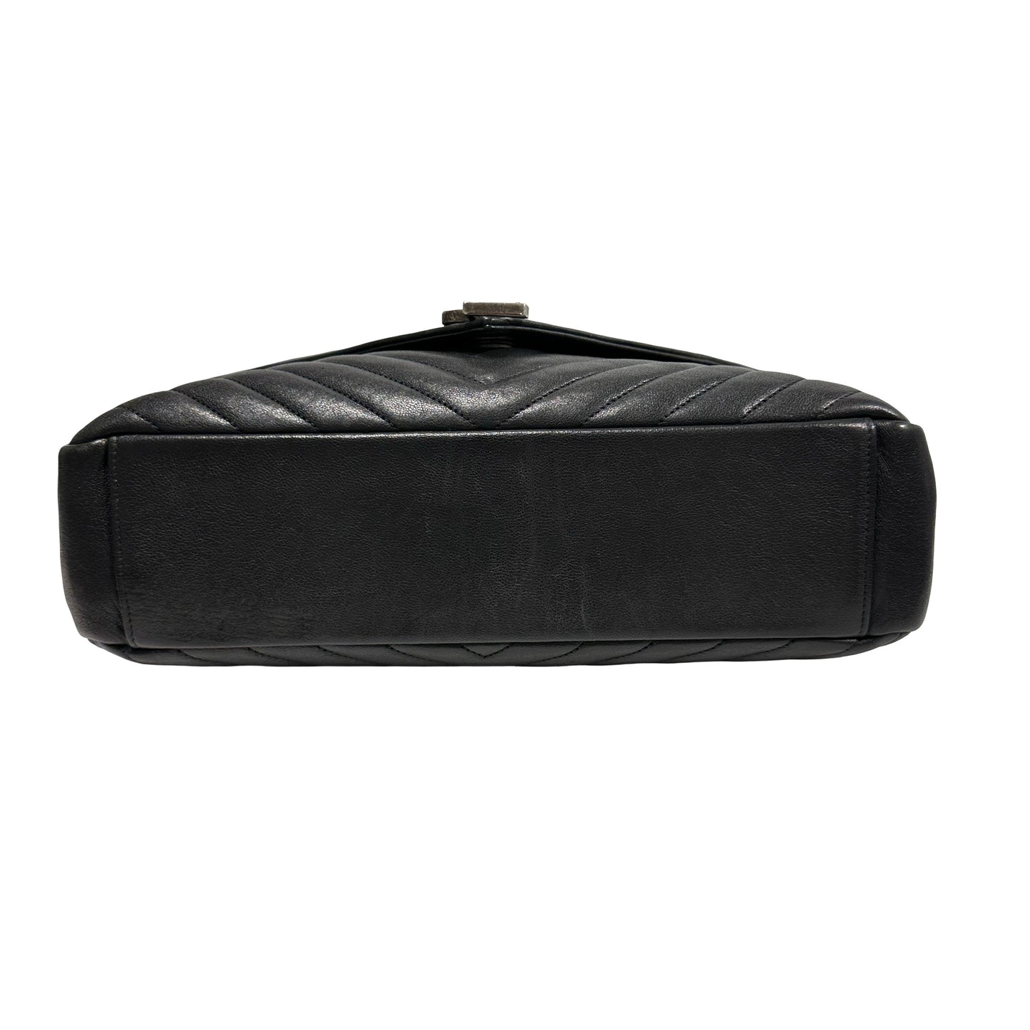 Used SAINT LAURENT Lambskin Leather College medium Shoulder Bag Black PHW