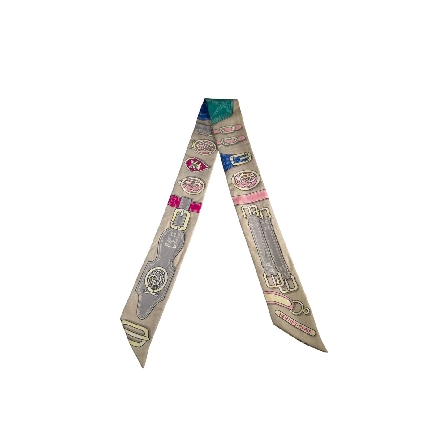Used HERMES Silk Twilly Beige Multicolor