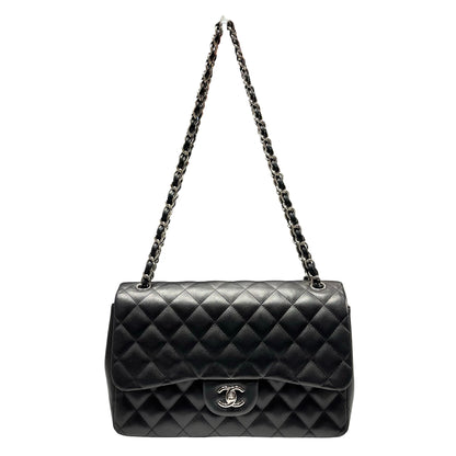 Used CHANEL Lambskin Leather Jumbo Shoulder Bag Black PHW