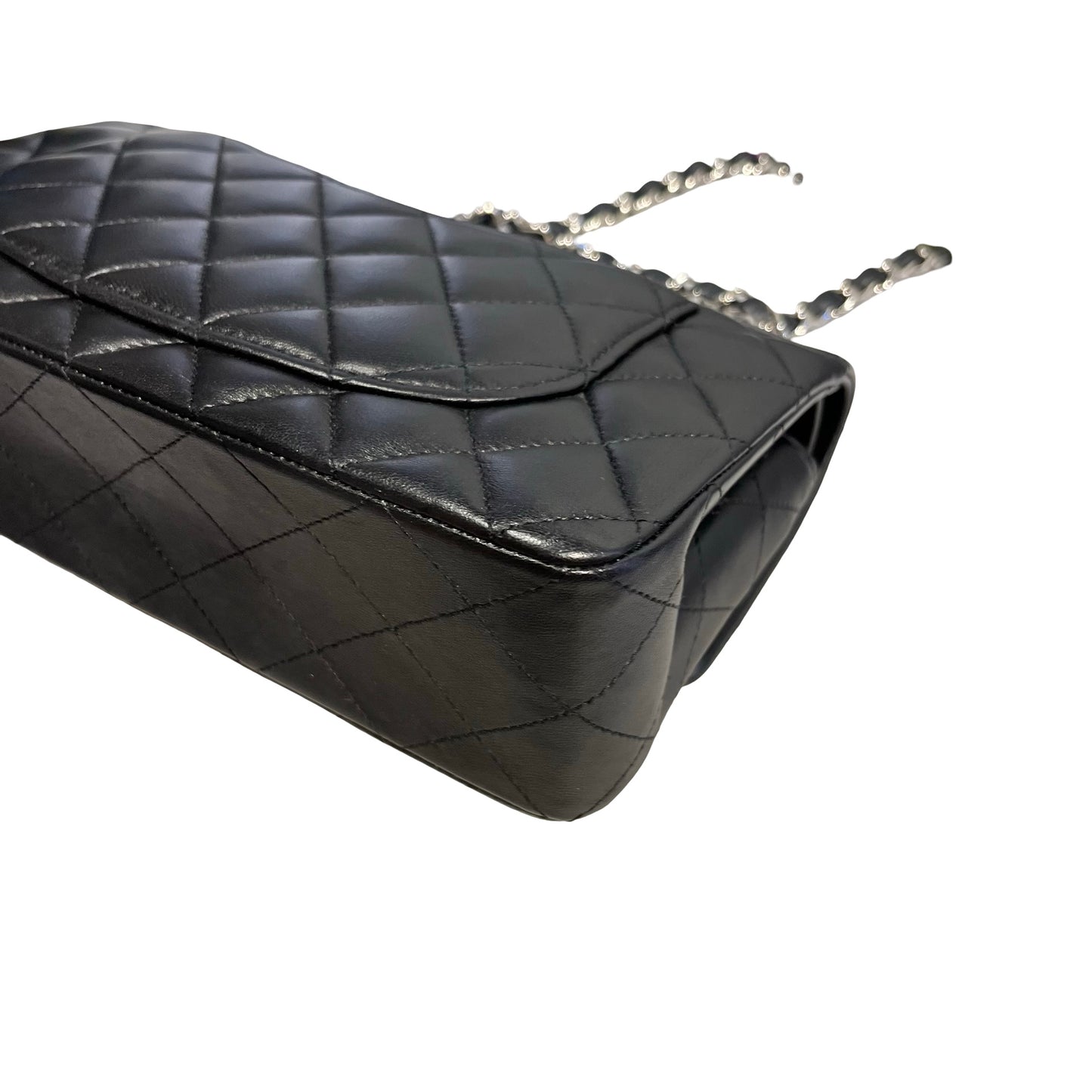 Used CHANEL Quilted Lambskin Classic Flap Chain shoulder bag Black Silver hardware