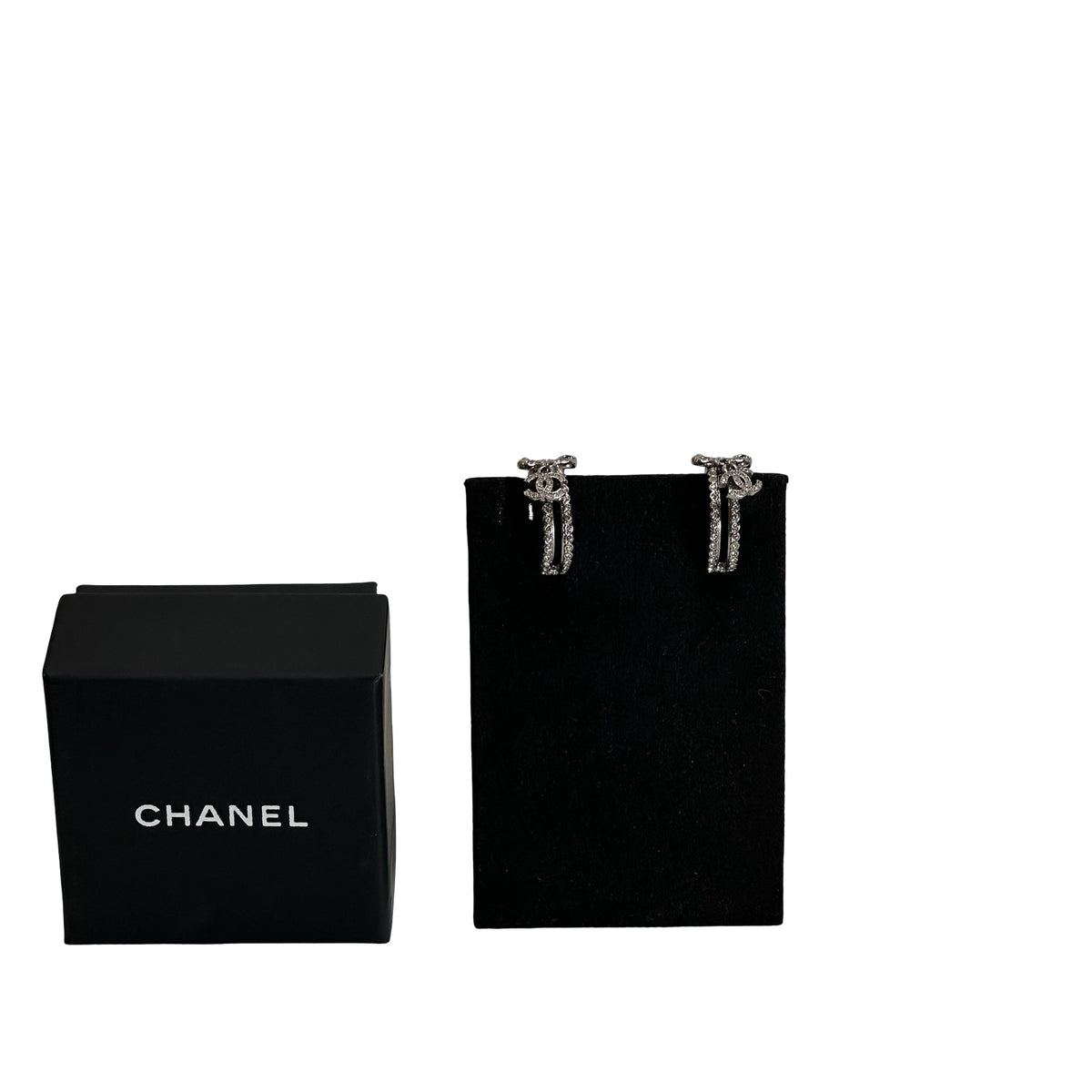 Used CHANEL Crystals Silver-tone hardware CC Logo Crystal Crescent Moon Earrings Earrings Silver Clear