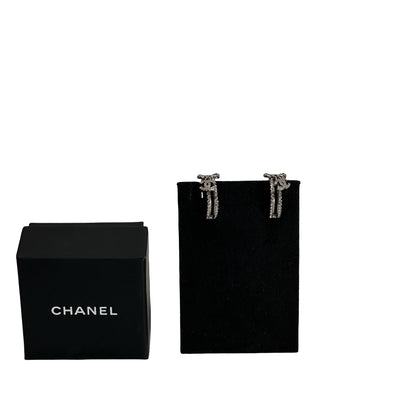 Used CHANEL Crystals Silver-tone hardware CC Logo Crystal Crescent Moon Earrings Earrings Silver Clear
