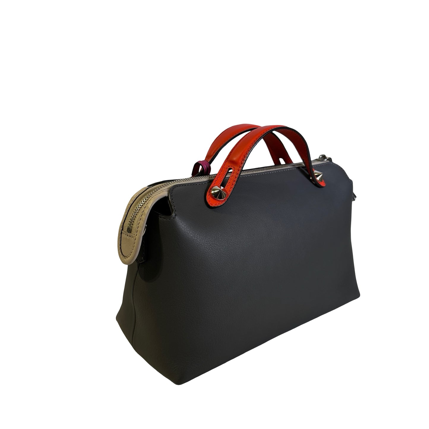 Used FENDI Leather By The Way Handbag Grey Orange Pink