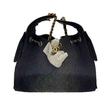 New CHANEL Denim Small 25 Denim Shoulder Bag GHW Black
