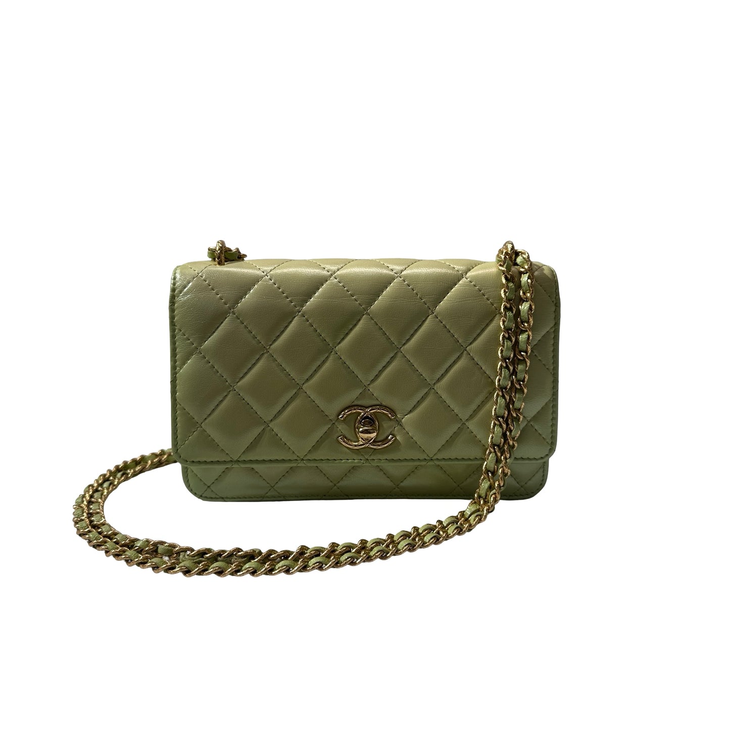 Used CHANEL Lambskin Leather MINI WOC Cross Body Bag GHW Green