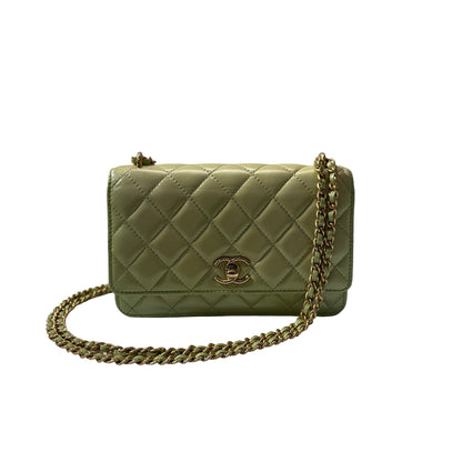 Used CHANEL Lambskin Leather MINI WOC Cross Body Bag GHW Green