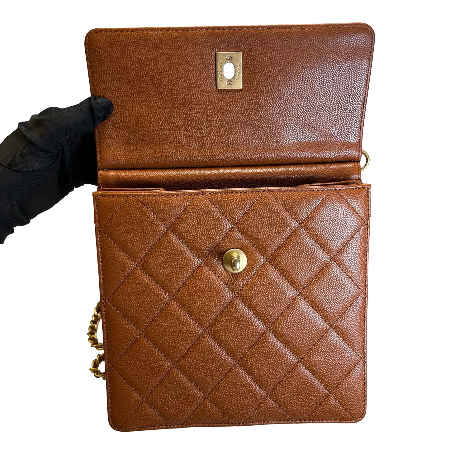 Used CHANEL Quilted Caviar 23A chain Backpack Shoulder Bag Brown
