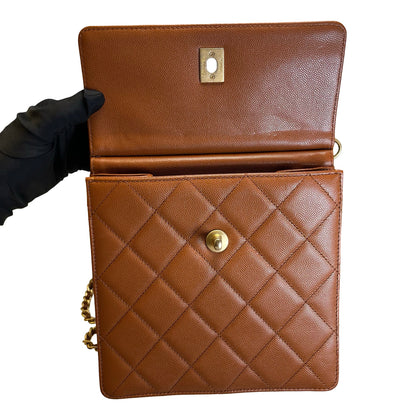 Used CHANEL Quilted Caviar 23A chain Backpack Shoulder Bag Brown