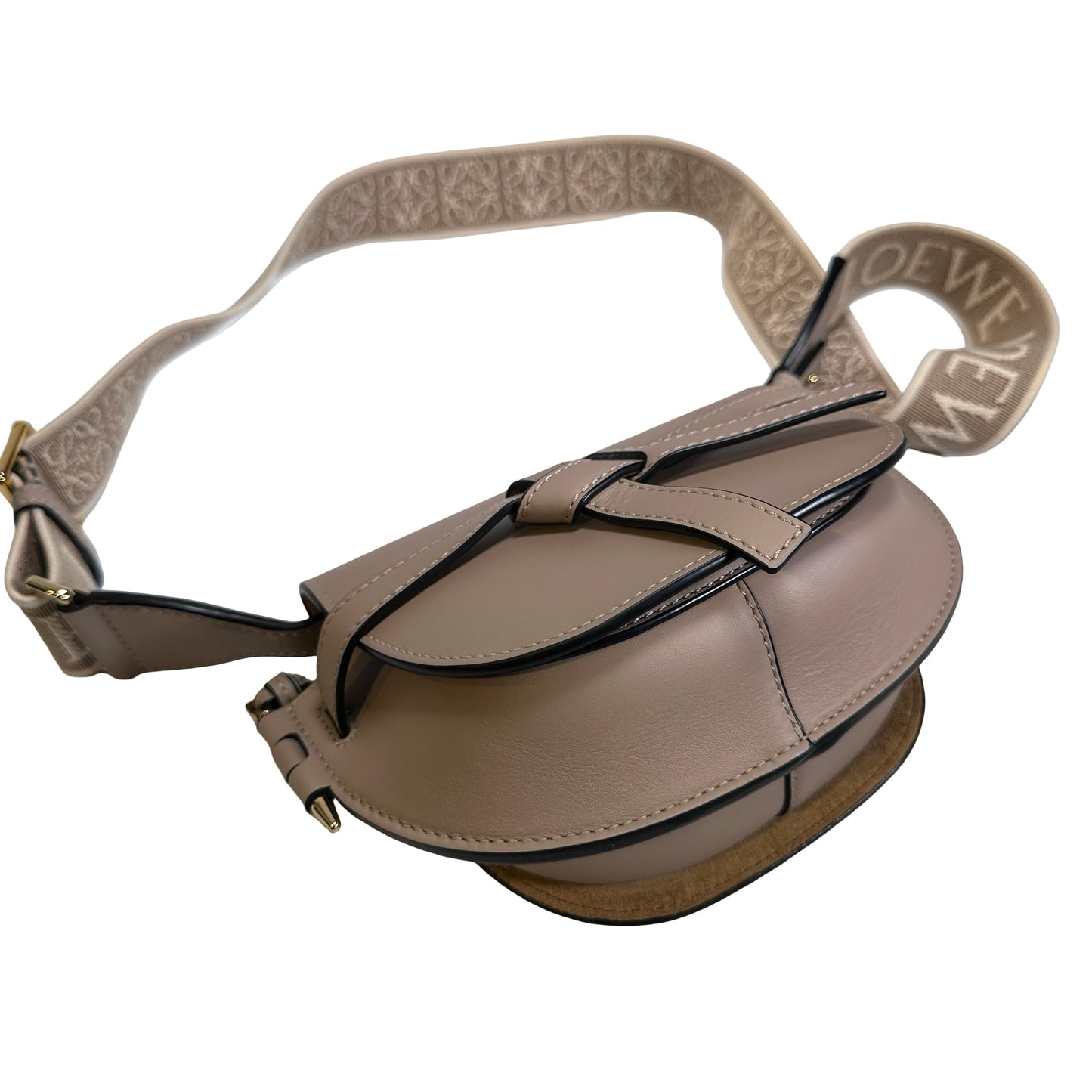 Used LOEWE Calfskin Gate Dual Crossbody Bag Taupe