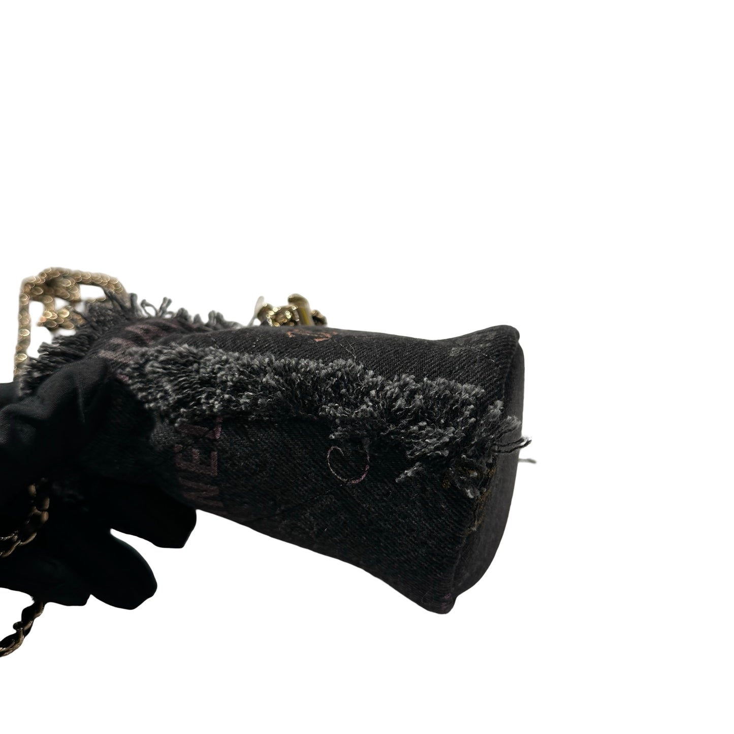 Used CHANEL Denim Bucket Bucket Bag Black GHW
