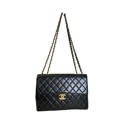 Used CHANEL Quilted Lambskin Vintage Classic Flap Chain Shoulder Bag Black Gold