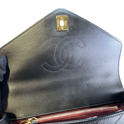 Used CHANEL Calf skin Chevron Top Handle Bag Shoulder Bag Black GHW