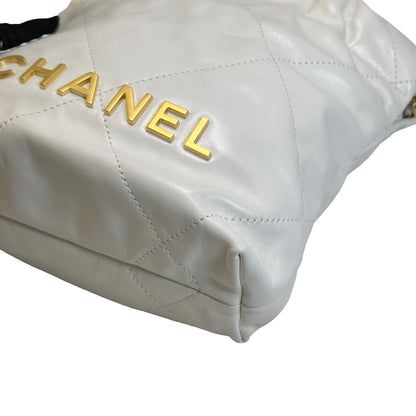 Used CHANEL Calfskin 22 Bag Mini Chain shoulder bag White GHW