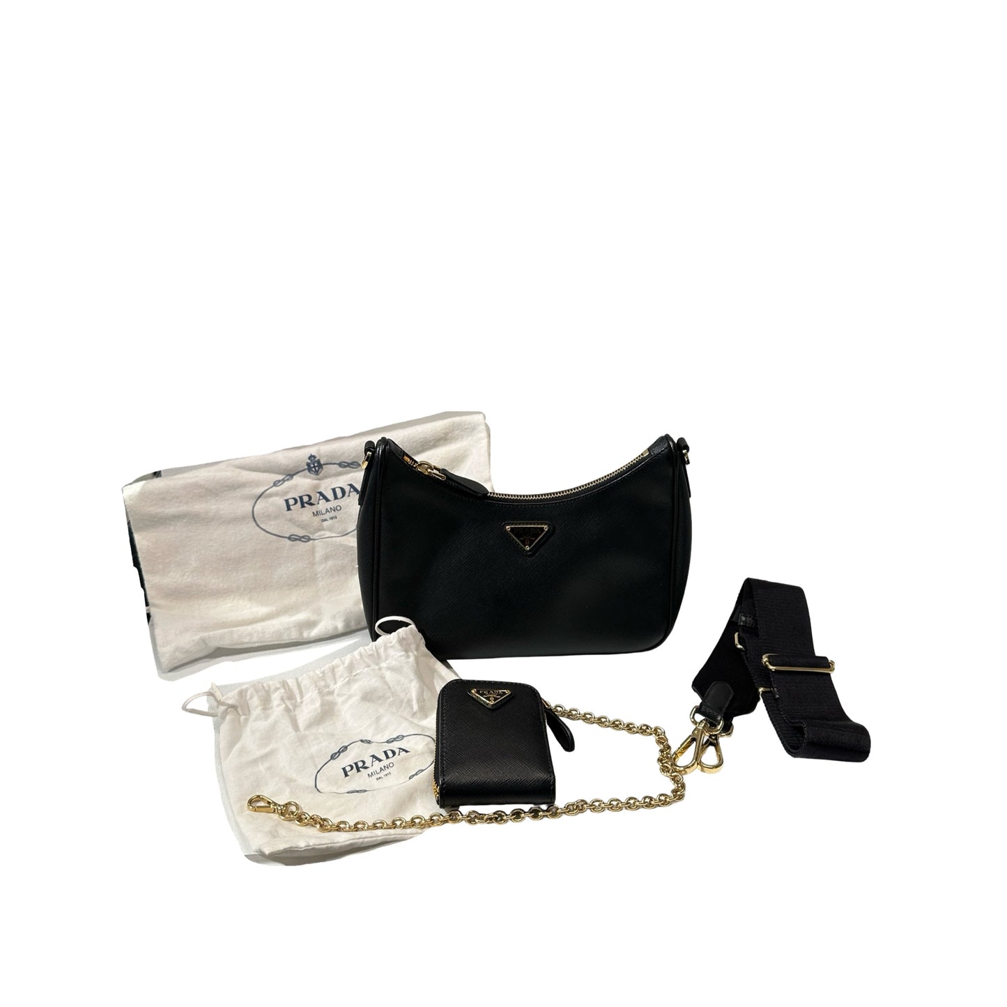 Used PRADA Calfskin Leather 3-in-1 Shoulder Bag GHW Black