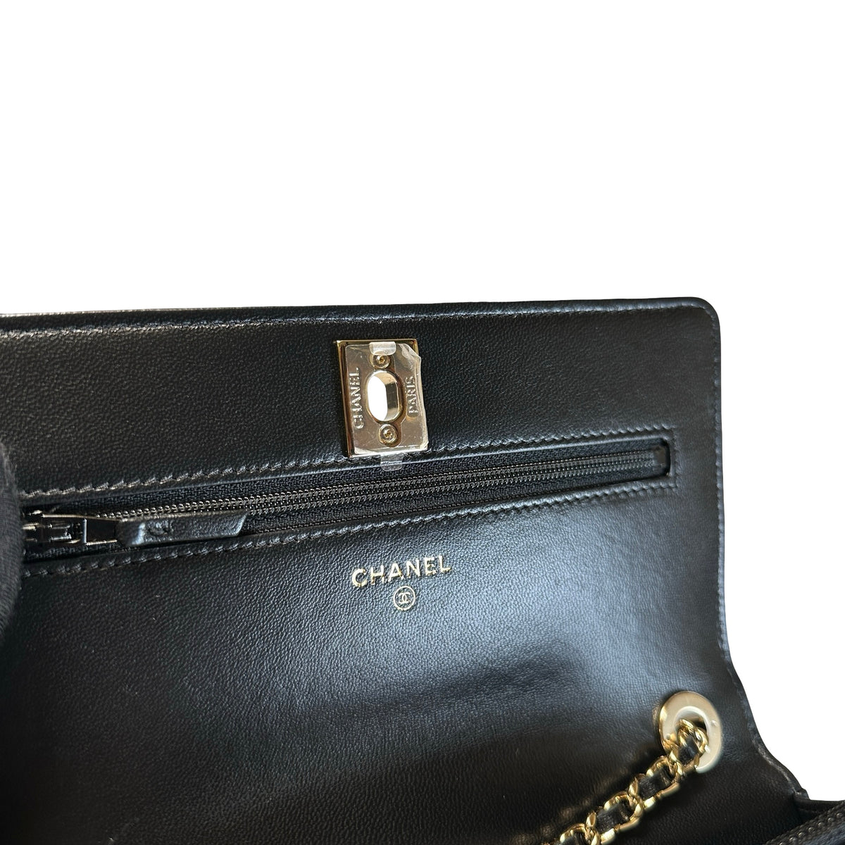 Used CHANEL Quilted Lambskin Wallet on chain Wallet on chain Black Gold
