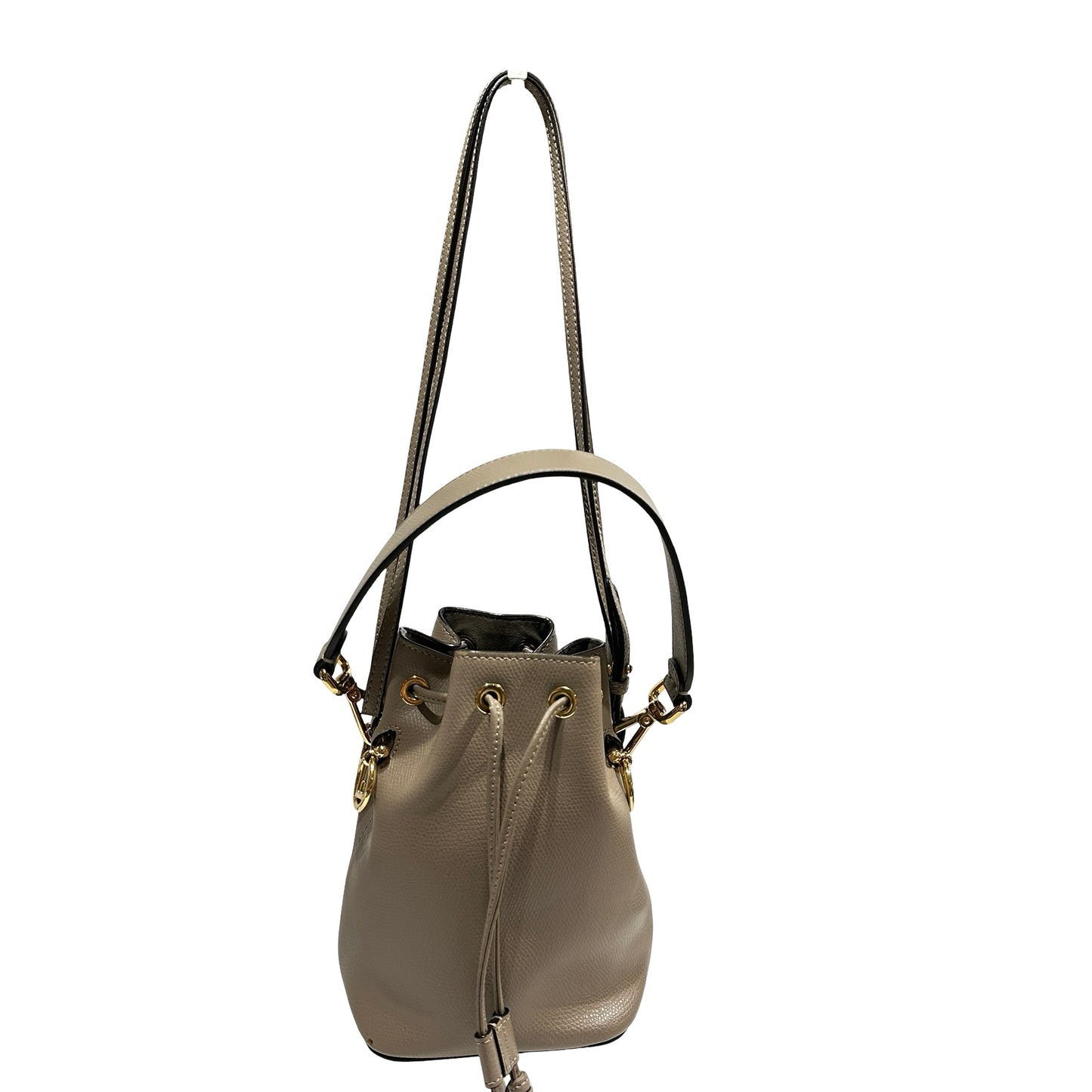 Used FENDI Calfskin Leather Mon Tresor Bucket Bag Grey Beige GHW