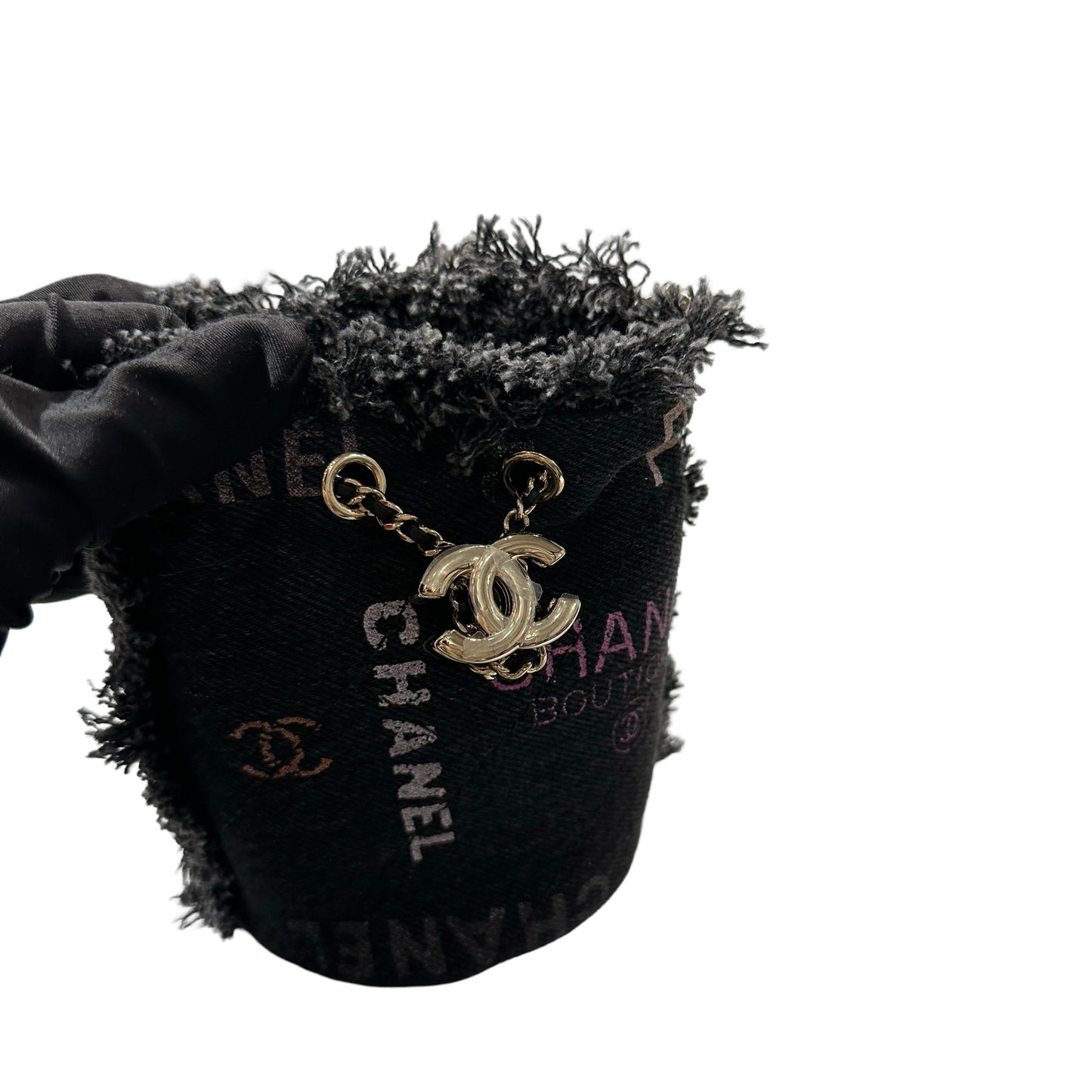 Used CHANEL Denim Bucket Bucket Bag Black GHW