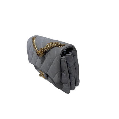 Used CHANEL Lambskin 22K all slide adjustable small flap bag Cross body bag Grey