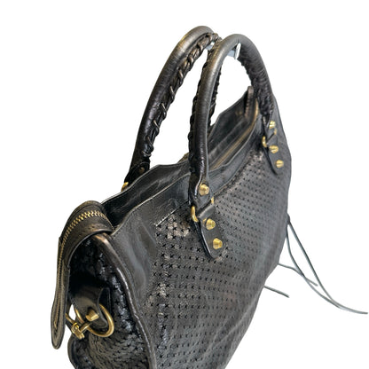 Used BALENCIAGA Leather Perforated City Handbag Black
