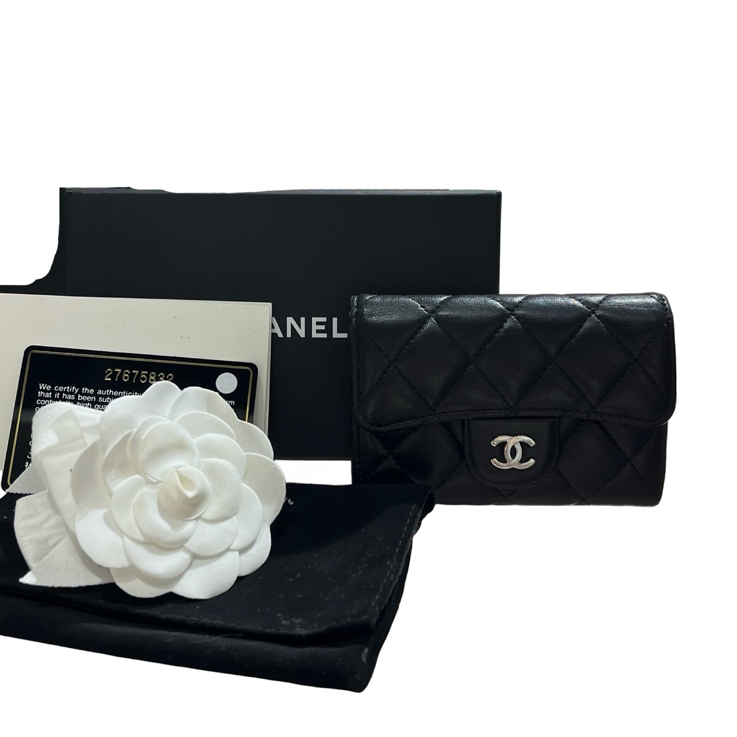 Used Chanel Lambskin Wallet Black PHW