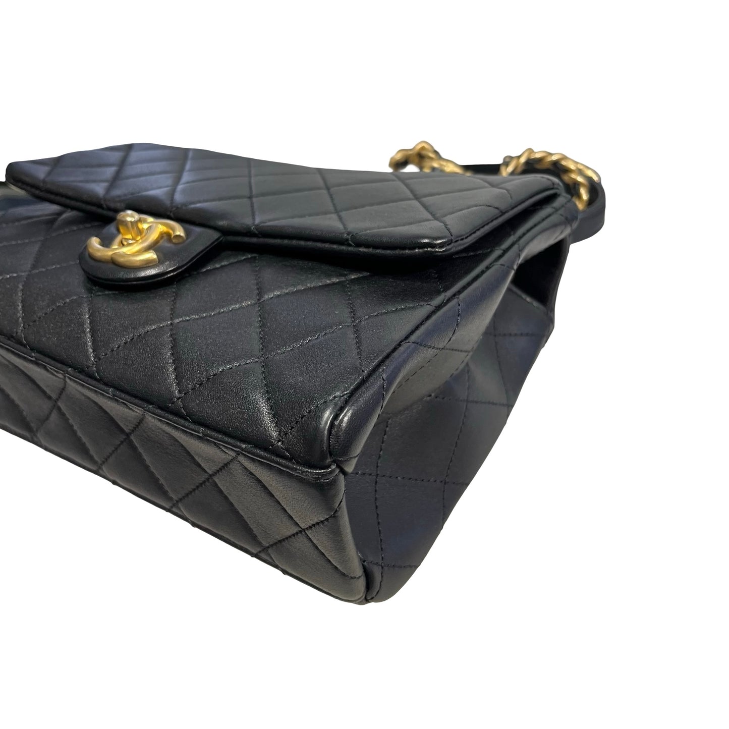 Used CHANEL Quilted Lambskin Mini Rectangular Flap Bag Chain shoulder bag Black GHW