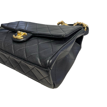 Used CHANEL Quilted Lambskin Mini Rectangular Flap Bag Chain shoulder bag Black GHW