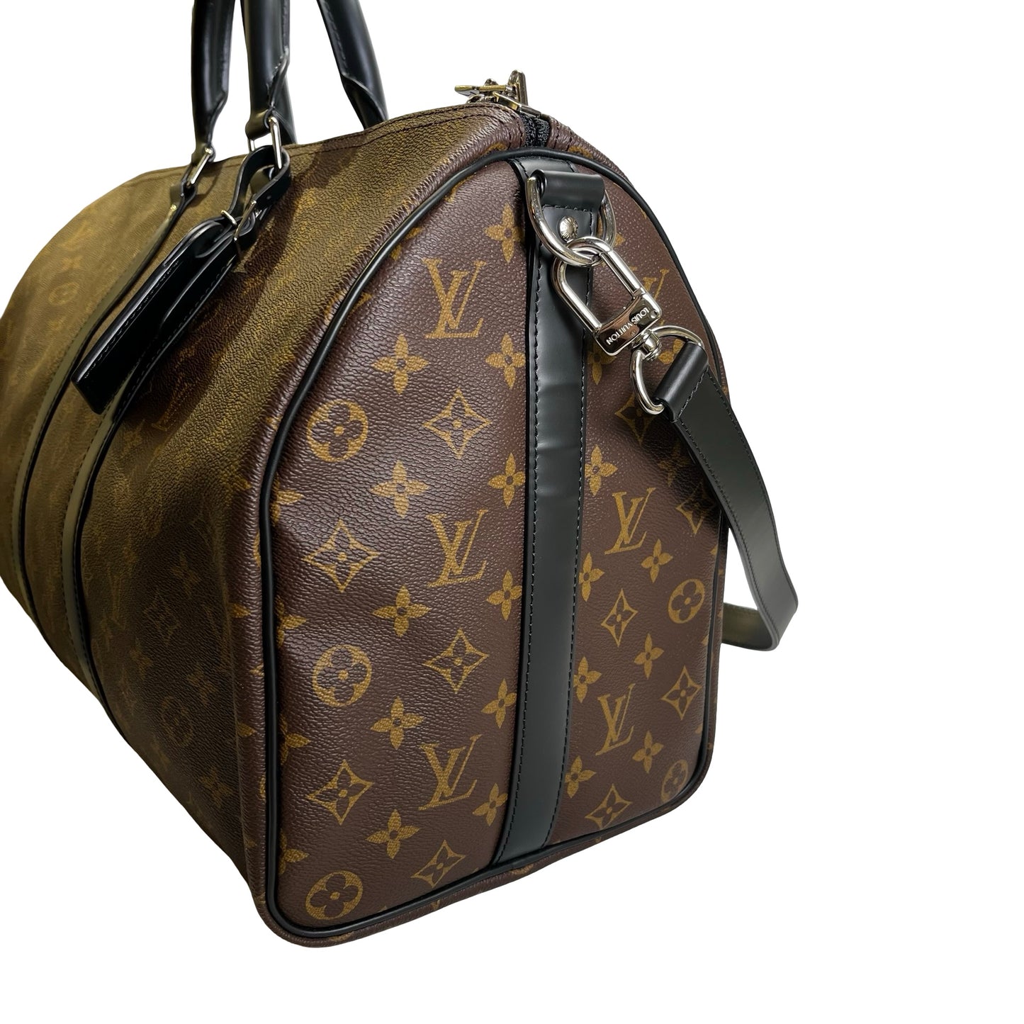 Used LOUIS VUITTON Monogram Macassar Keepall Bandouliere Travel Bag Brown Black