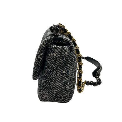 Used CHANEL Tweed Chanel 19 Handbag Black White