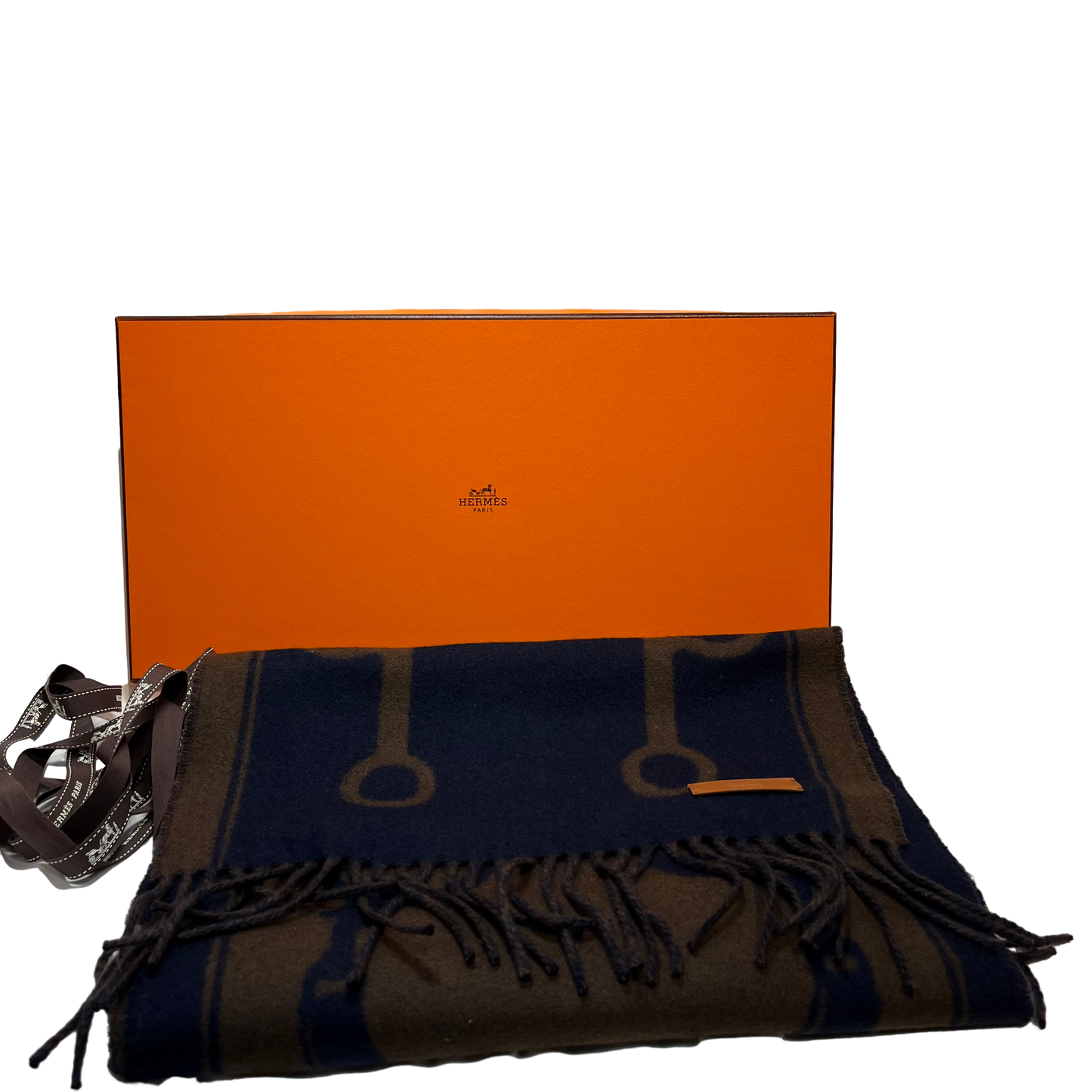 New HERMÈS Cashmere Scarf Scarf Navy Brown