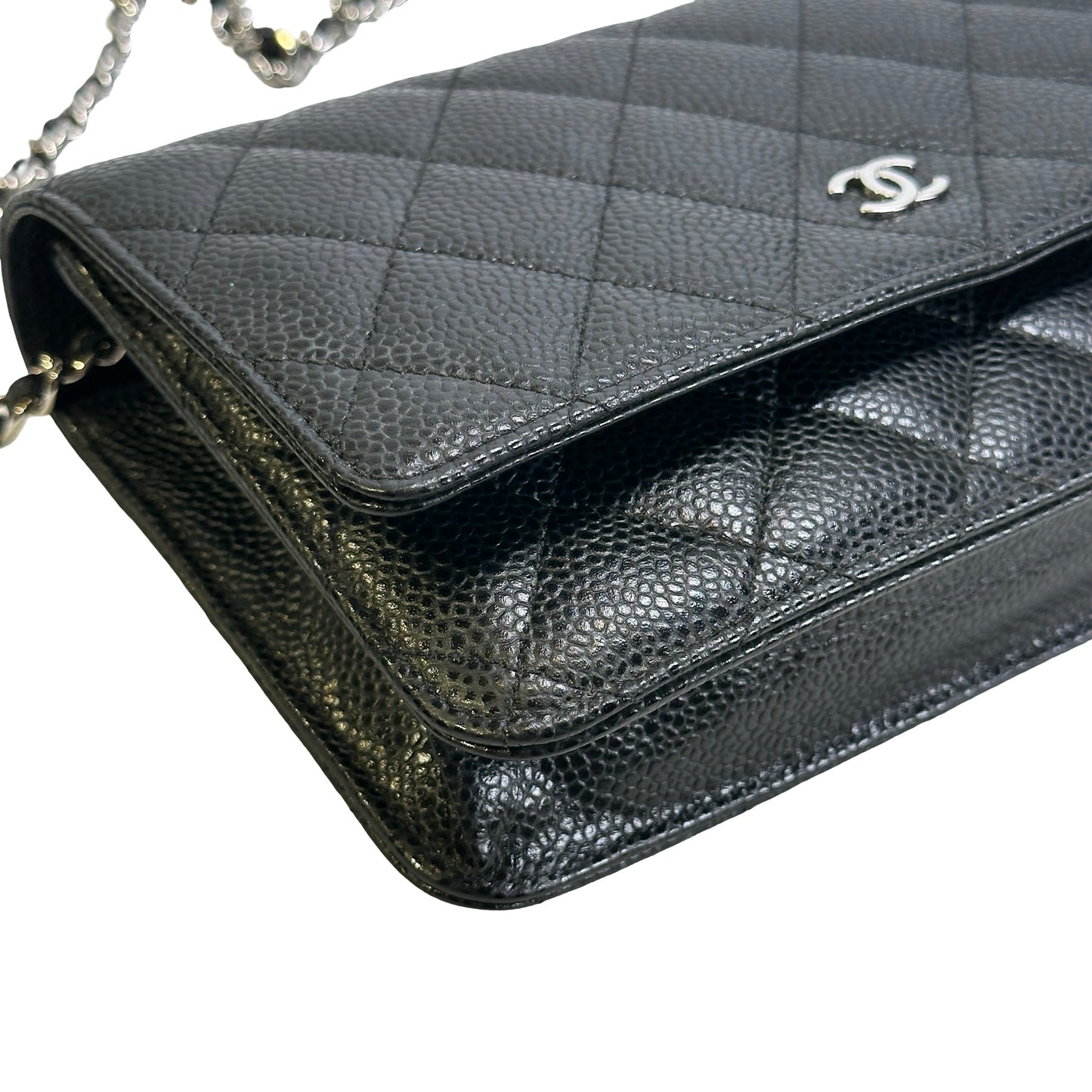 CHANEL Quilted Caviar Classic Long Flap Wallet Wallet Black Silver