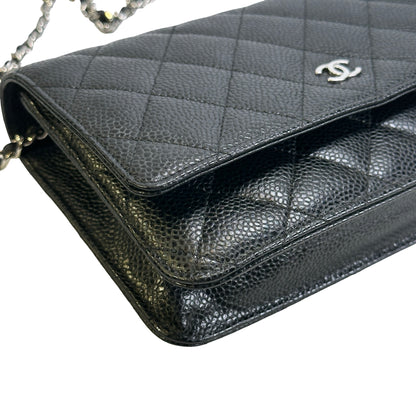 CHANEL Quilted Caviar Classic Long Flap Wallet Wallet Black Silver