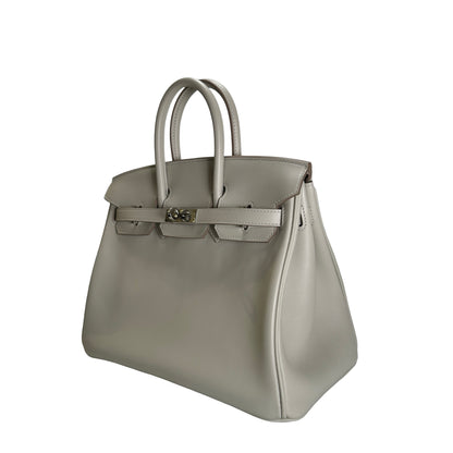 Used HERMES Swift Leather Birkin 25 Handbag Grey PHW
