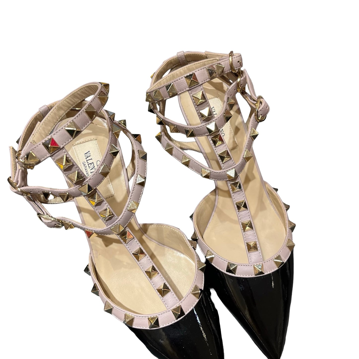 Used VALENTINO Patent Leather Used VALENTINO Patent Leather Rockstud Heels Shoes Black Beige GHW Shoes Black Rose Gold