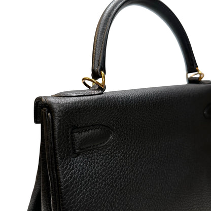 Used Hermès Clemence leather Kelly 28 Handbag Black GHW