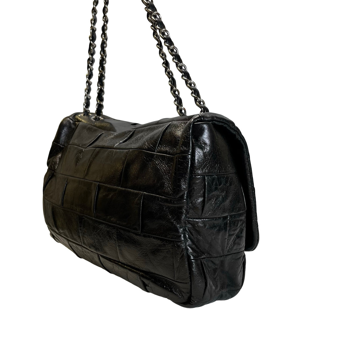 Used CHANEL Chocolate Bar Aged Calfskin 2.55 Reissue Flap Bag Chocolate Bar Chain Shoulder Bag Black，PHW