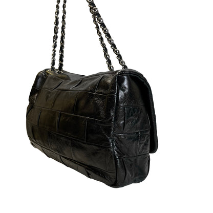Used CHANEL Chocolate Bar Aged Calfskin 2.55 Reissue Flap Bag Chocolate Bar Chain Shoulder Bag Black，PHW
