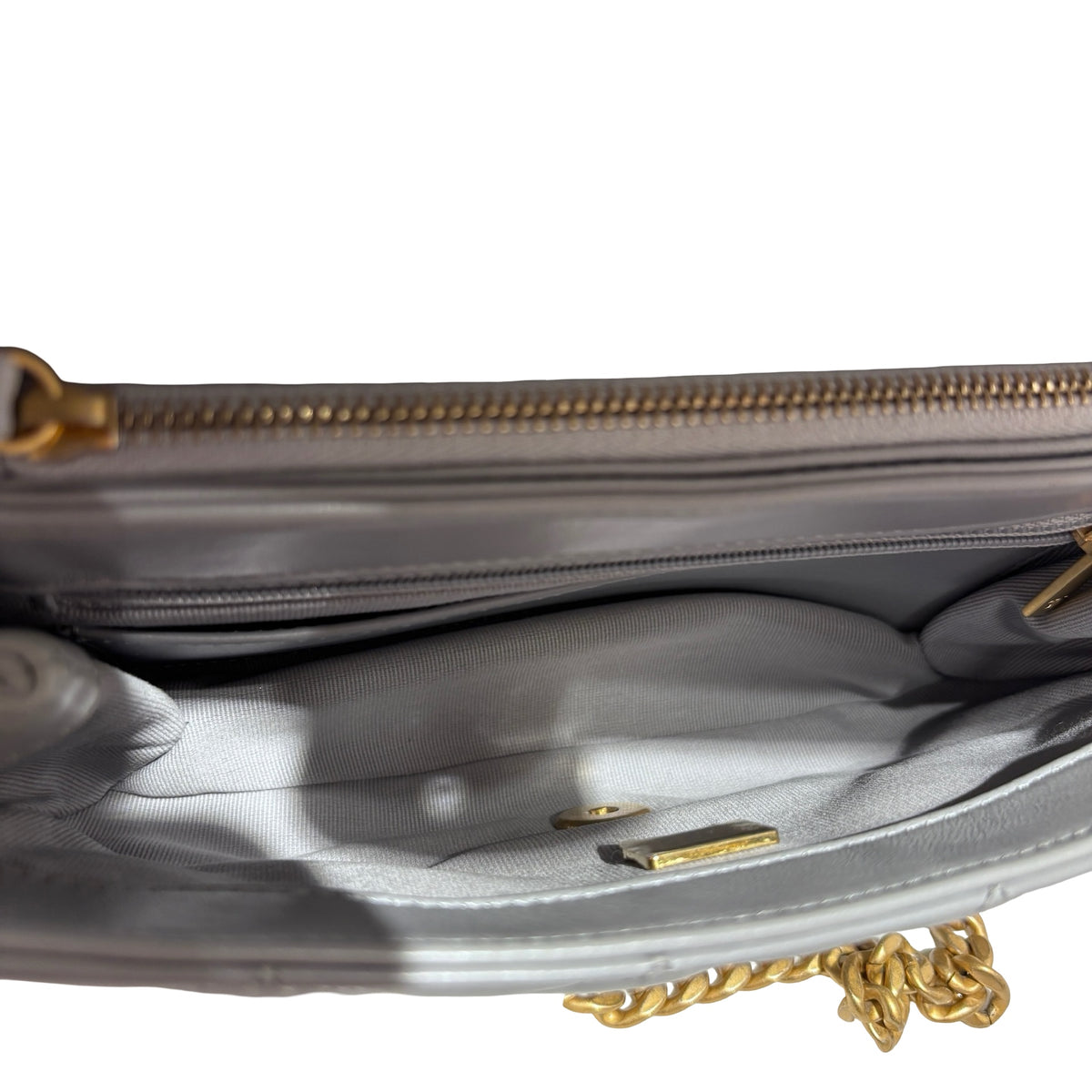 Used CHANEL Lambskin 22K all slide adjustable small flap bag Cross body bag Grey