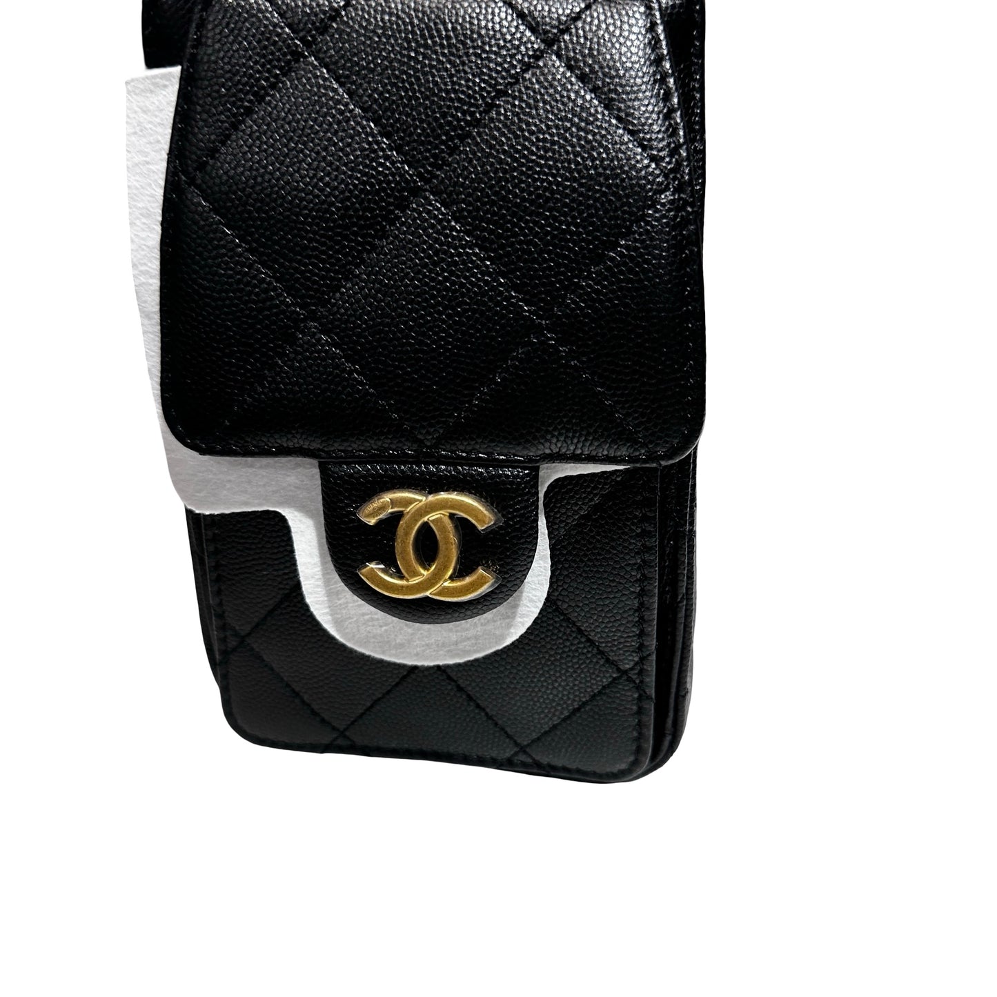 New CHANEL Caviar Leather 25 Mini Hobo Shoulder Bag Black GHW