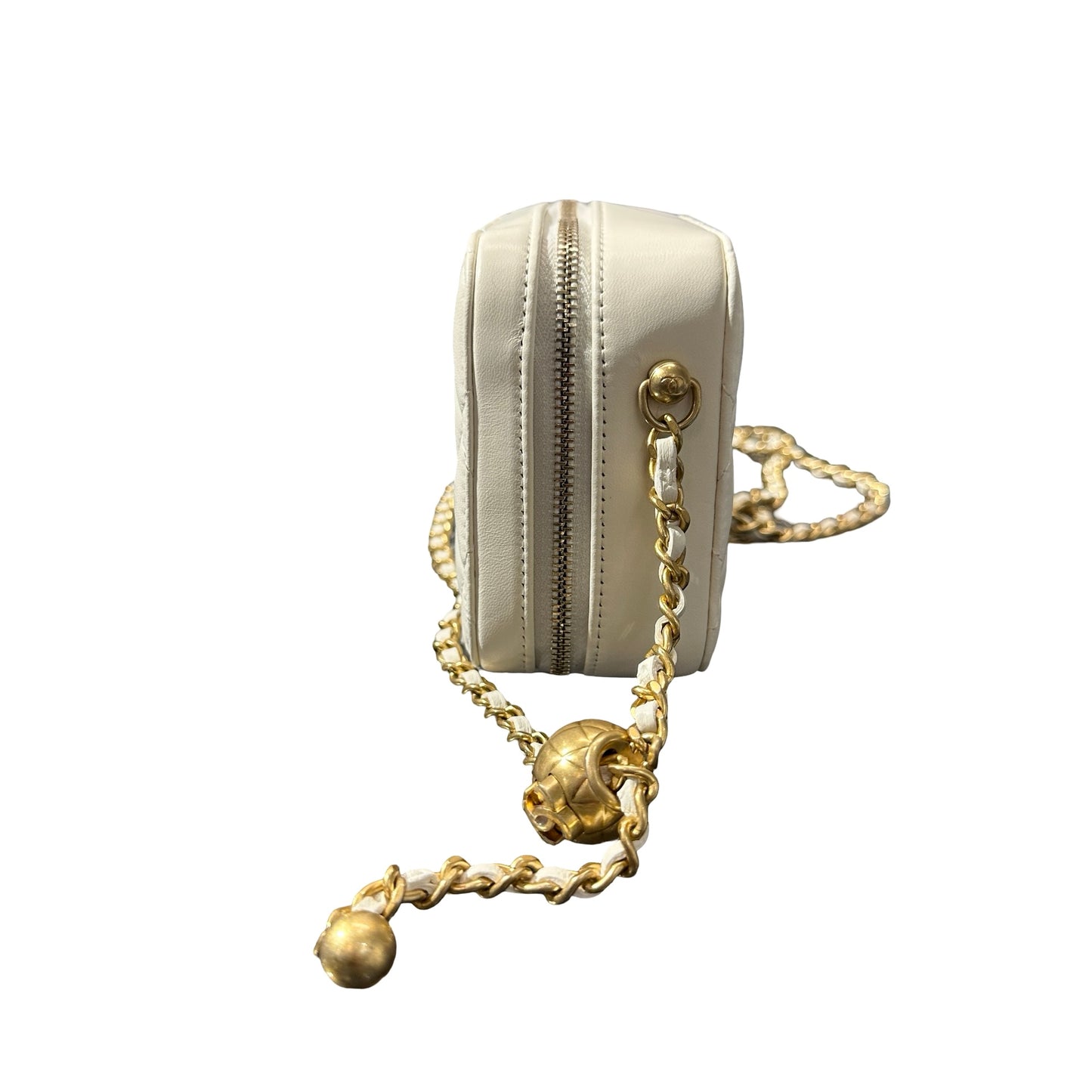 Used CHANEL Lambskin Leather Cross Body Bag GHW White