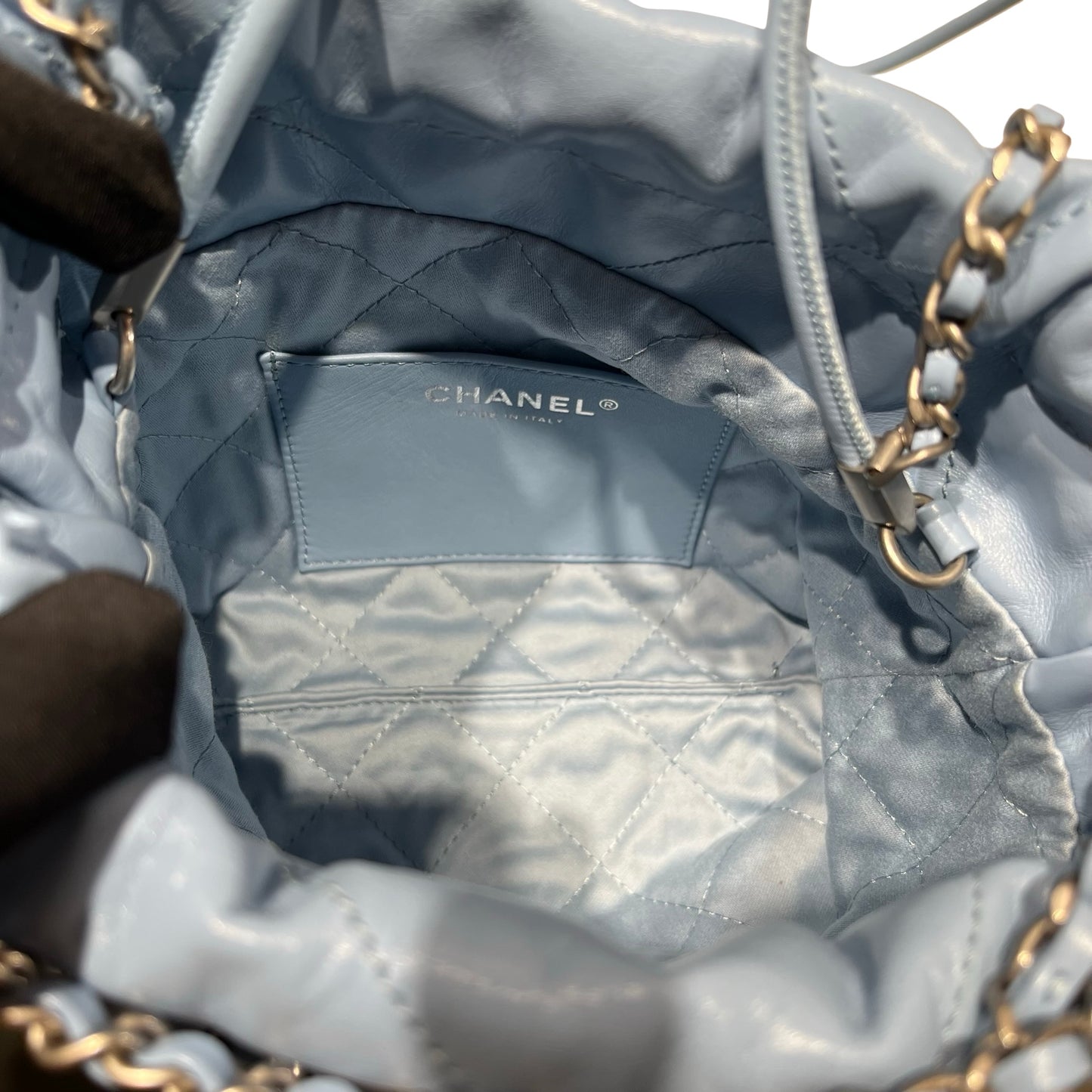 Used CHANEL 22 mini Cross Body Bag Baby Blue GHW