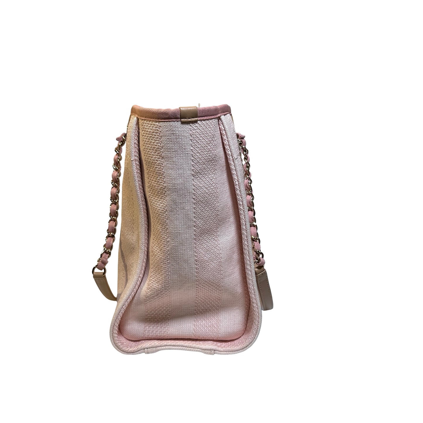Used CHANEL Canvas Deauville Tote Shoulder Bag Pink GHW